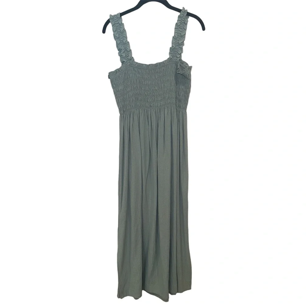 Calvin Klein Midi Dress - Light Green Medium Smocked with a Slit - Picture 4 of 6